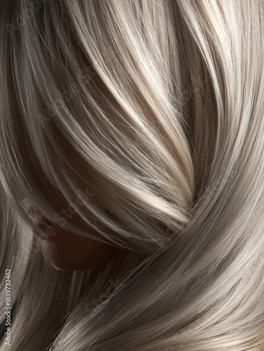 Wallpaper Mural Light ash blonde hair cascading smoothly with glossy, healthy shine, detailed texture visible in a premium studio beauty portrait  Torontodigital.ca