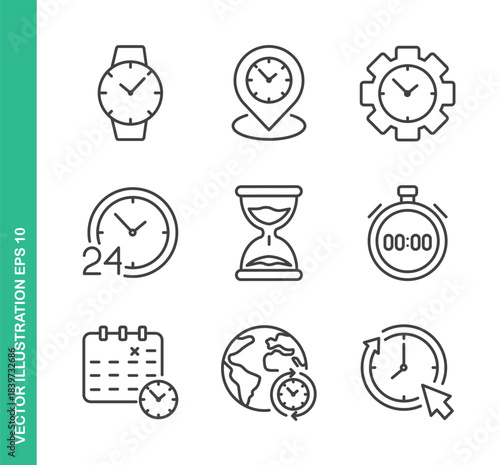 Time Icons. Thin Line Symbol Elements Collection.
