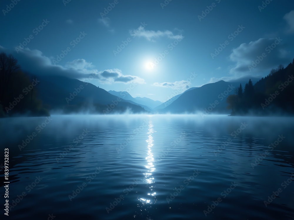 Naklejka premium misty morning on the lake