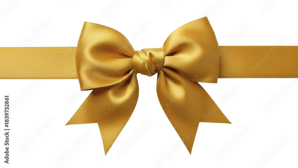Fototapeta premium Golden satin ribbon bow on a transparent background PNG image for Valentine's Day