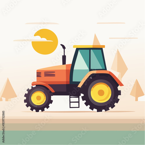 Orange and Black Cartoon Tractor with Yellow Wheels.