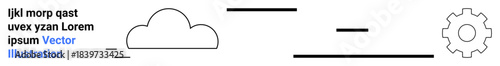 Technology, innovation, automation, cloud computing, network structure, engineering. Minimalist cloud and gear design with abstract lines. Cloud computing and automation
