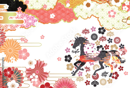 午　年賀状　干支　背景