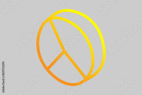 This image is an isometric illustration of a pie chart or data icon. It is depicted as a circular shape sliced into three sections by internal lines.