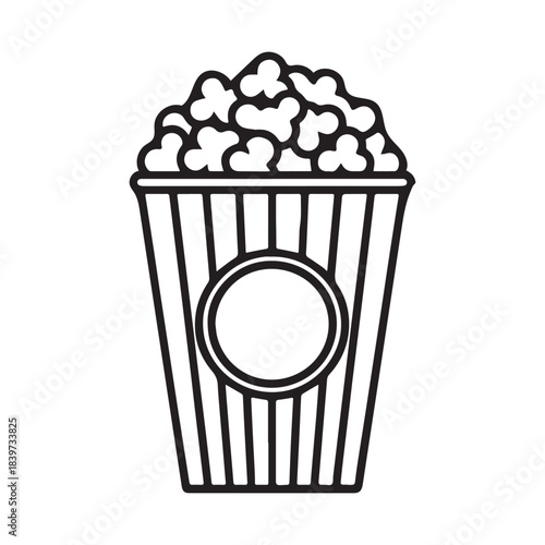 Classic striped popcorn bucket filled with fluffy kernels