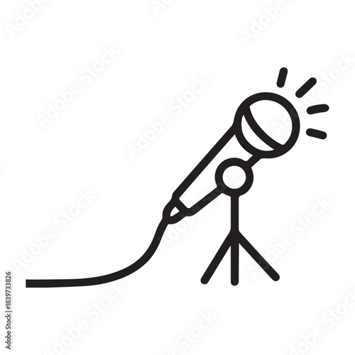 Simple outline microphone on stand with light rays