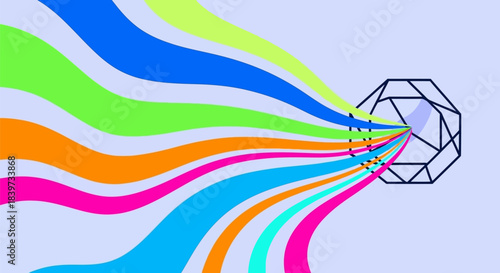 Abstract geometric shape processing colorful light streams.