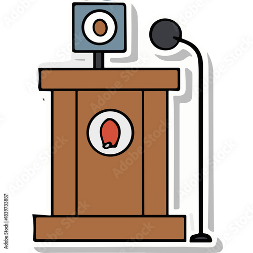 A Wooden Podium With A Microphone And A Speaker Platform Featuring A Circular Emblem And A Light Source Against A Transparent Background Ideal For Presentations Speeches And Public Speaking Events