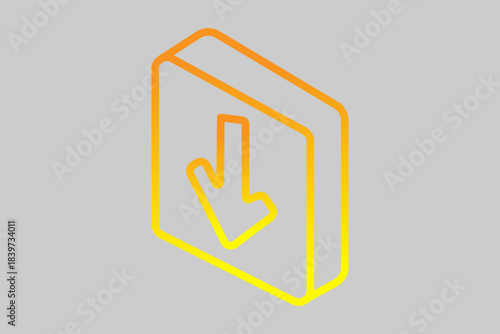 The image displays an isometric-style icon of a rectangular box with rounded edges. On its front face, there is a bold downward arrow, symbolizing downloading or saving