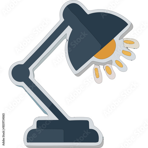 Adjustable Dark Blue Desk Lamp with Yellow Light and Petal Shaped Light Beams Casting Shadows on a Transparent Background