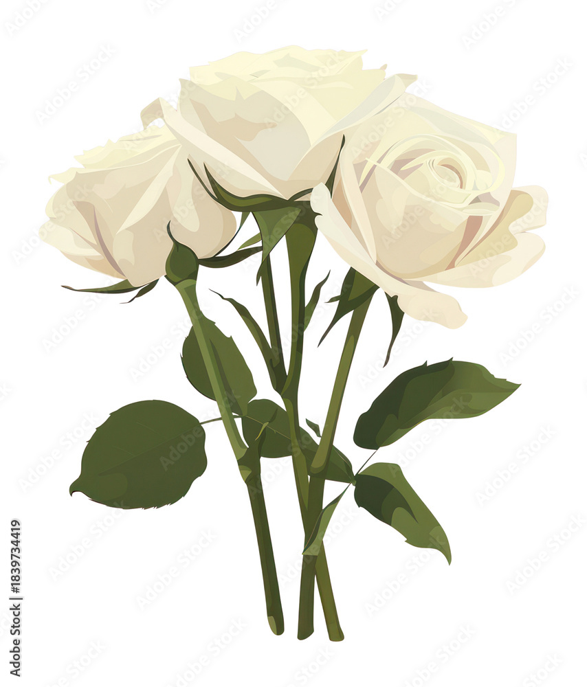 Fototapeta premium PNG White roses illustration flowers botanical.