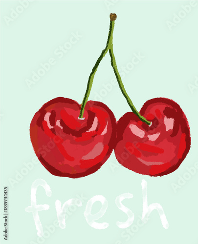 Vibrant Fresh Cherries with Hand-Drawn Style