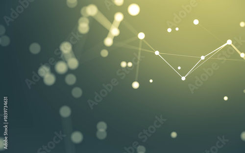 Abstract background. Molecules technology with polygonal shapes, connecting dots and lines. Connection structure. Big data visualization.