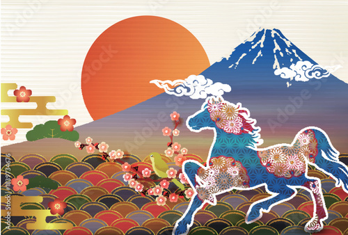 午　年賀状　干支　背景