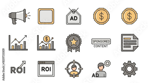 Business and Office Icons Set. Finance, Management, and Planning Flat Line Vector Collection.