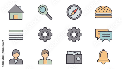 UI/UX Interface and Navigation Icons Set. Website, Mobile App, and Basic Settings Flat Line Vector Collection.