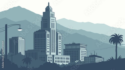 Los angeles skyline with mountain backdrop suitable for travel brochures, city guides, websites, tourism promotions, and business presentations.