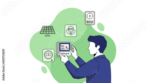 Professional monitoring energy usage with smart meter and solar panels for sustainable solutions that promote saving and environmentally friendly home