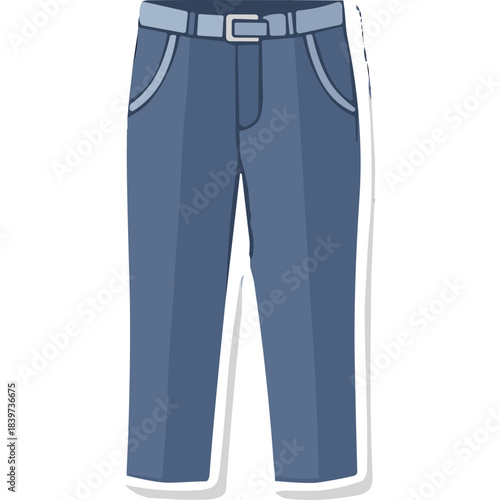 Blue denim jeans with a grey belt and silver buckle on a plain background a casual garment for everyday wear