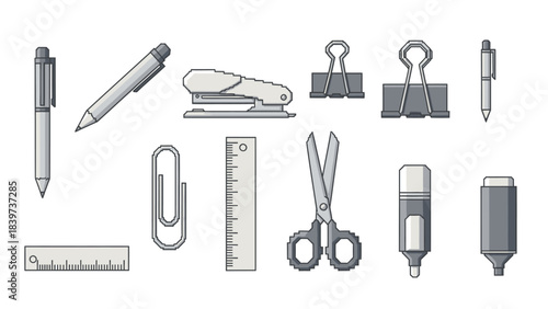 Office and School Stationery Icon Set. Monochromatic Tools Collection.