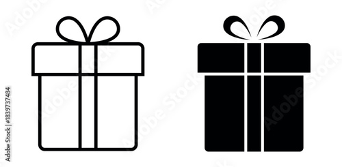 Gift box icons set in line and solid styles, holiday present boxes collection for Christmas, birthdays and celebrations, surprising gift box symbols in clean flat minimal design - stock vector