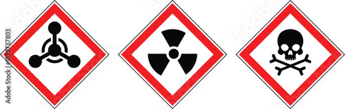 Set of hazard warning signs vector. Chemical bond hazard sign, radiation hazard, Toxic hazard sign