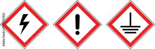 Safety hazard warning signs vector: high voltage sign, electric grounding hazard, general caution warning sign
