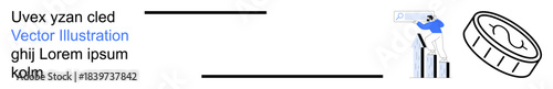 Financial planning, business growth, data analysis, corporate strategy, investment trends, digital economy. A person pointing at a chart with a coin . Business growth and financial planning