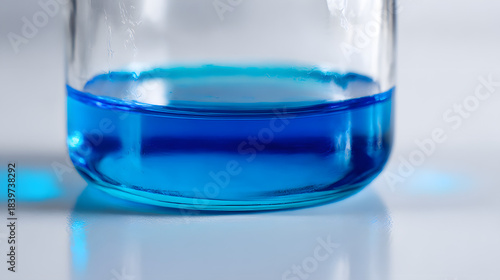 Wallpaper Mural Chemistry in a Beaker: Capturing the elegance of science, a clear glass beaker contains a vibrant, azure-blue liquid, representing a moment of scientific discovery and experimentation. Torontodigital.ca