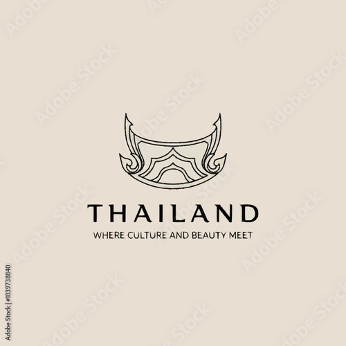 Minimalist logo for Thailand tourism featuring a traditional Thai architectural element and tagline.