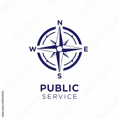 A dark blue compass rose with cardinal directions N, S, E, W, above the words 'PUBLIC SERVICE' on a white background.