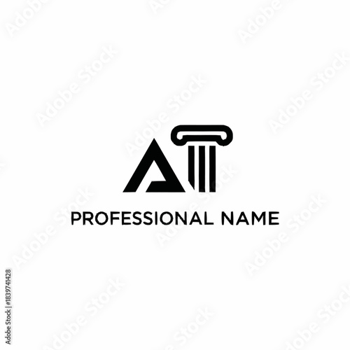 A black and white logo featuring the letters 'A' and 'T', where 'T' is stylized as a classical column, with 'PROFESSIONAL NAME' text below.