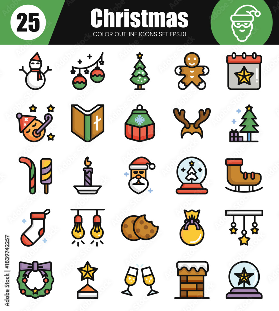 Fototapeta premium Christmas Filled outline icons set.Vector illustration.