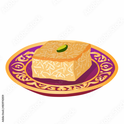 Basbousa Square in Flat Illustration for Arabic Dessert Collection