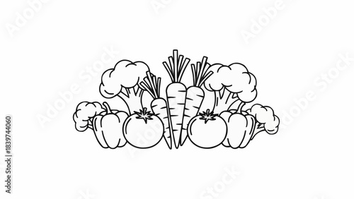 Fresh Vegetable Medley Line Art Illustration.