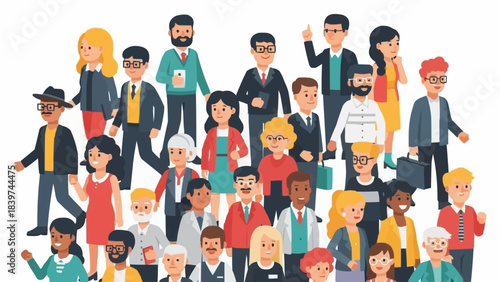 Diverse group of people standing together in a crowd.