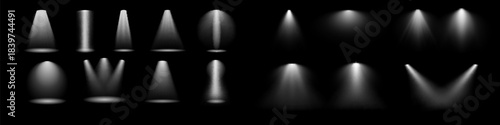 Light sources, concert lighting, spotlights. Concert spotlight with ray illuminated spotlights for web design illustration.