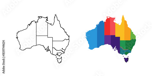 Australia map outline and colorful state divisions