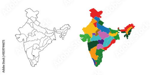 Colorful map of india showing states and outline