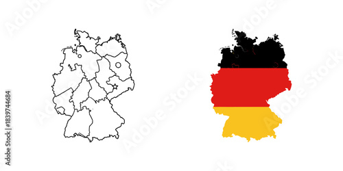 Outline and flag of germany map side by side