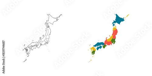 Map of japan showing islands and colorful regions