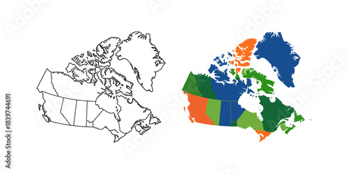 Canada map outline and colorful provincial representation