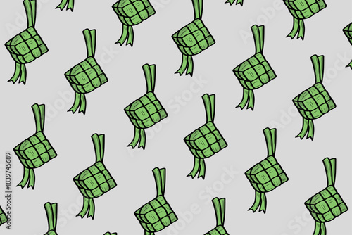 Seamless Ketupat Woven Pattern in Monochrome Tones for Festive Decoration