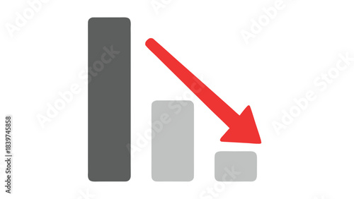 Gray and Light Gray Bars Chart Illustrating Decline With a Red Arrow Pointing Down Against a Black Background Representing Financial Downturn or Negative Trend