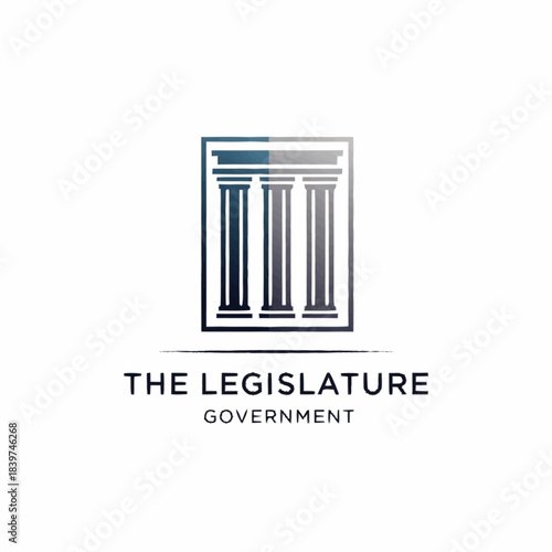 A modern logo featuring three classical columns within a rectangle, with the text "THE LEGISLATURE GOVERNMENT" below, symbolizing law and justice.