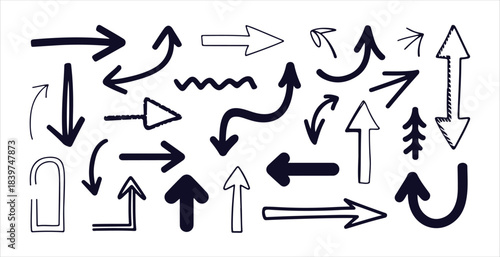Bold and outline arrow shapes for marking selection progress and flow chart illustration purposes