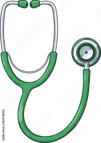 Cartoon Style Green Stethoscope Medical Device Diagnostic Tool Isolated Element