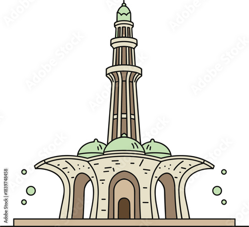 Simple Outline Lineart Minar e Pakistan Landmark Travel and Tourism Illustration