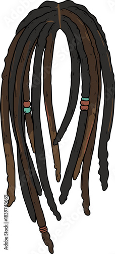 Cartoon Style Detailed Dreadlocks Hairstyle Hair Fashion Beauty Illustration