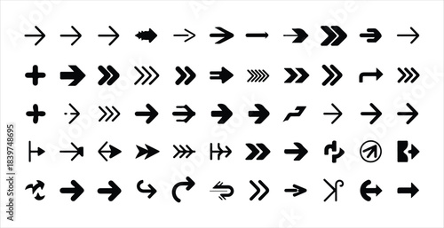 Vast collection of black right pointing arrows with various styles thicknesses and shapes for apps